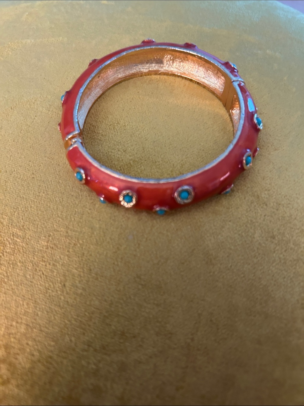 Enamel & Turquoise Accent Hinged Bangle Bracelet - Green, Coral, Brown by Banana - Picture 3 of 8